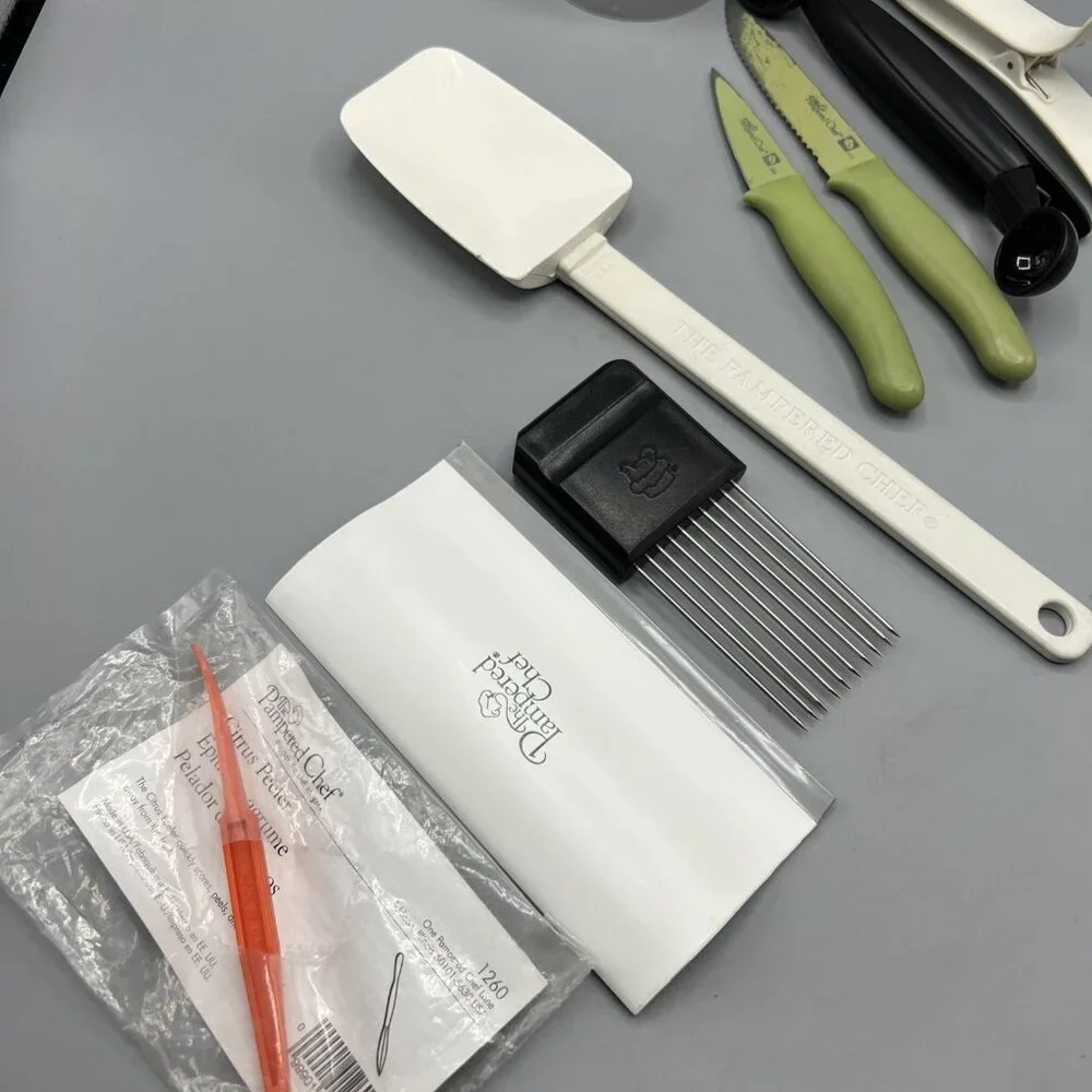Pampered Chef Lot Holder Scoop Food Chopper Paring Knife, Tomato Knife Scraper +